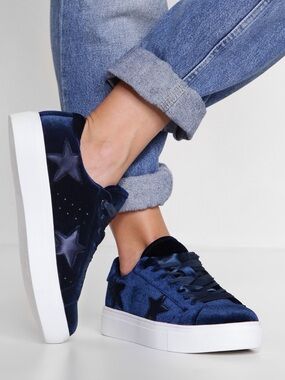 Madden Girl Starstruck Navy Blue Velvet Low Top Sneakers with Satin Laces.